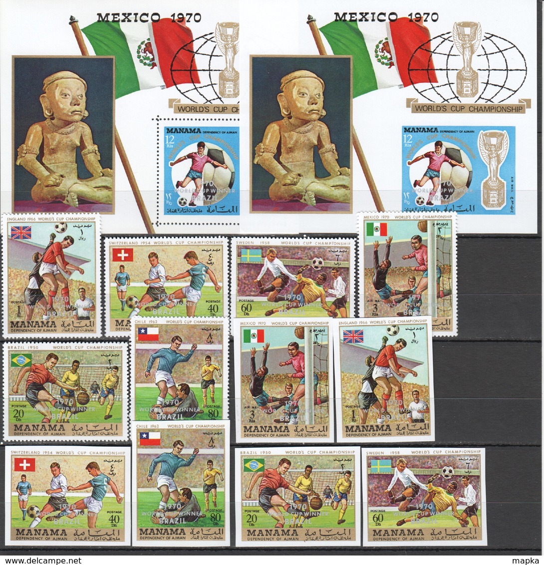 XX251 IMPERF,PERF MANAMA FOOTBALL WORLD CUP MEXICO 1970 OVERPRINT MICHEL 37.5 EURO 2SET+2BL MNH - 1970 – Mexico