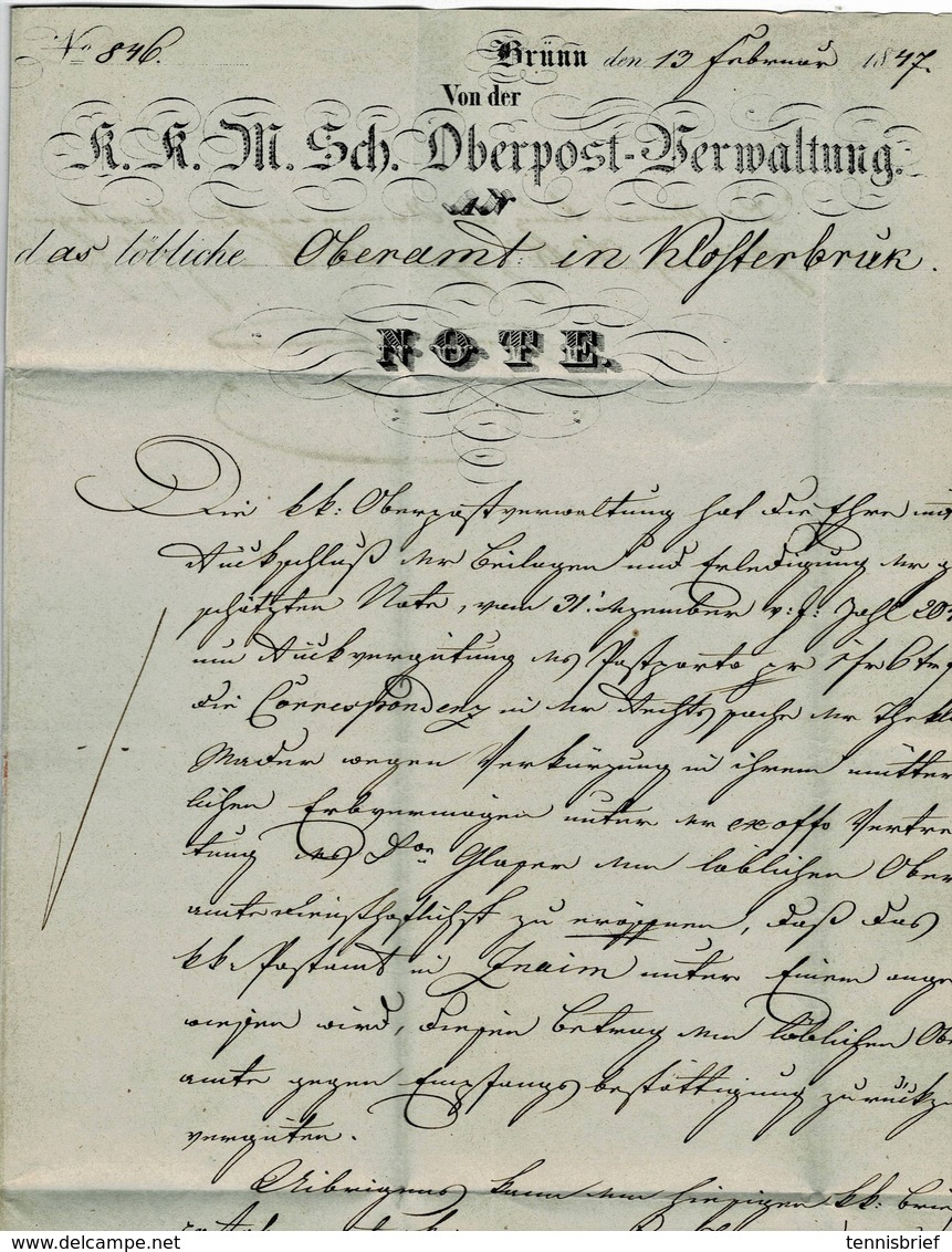 1847, " BRÜNN - Postverwaltung " Selten! , A3603 - ...-1850 Préphilatélie