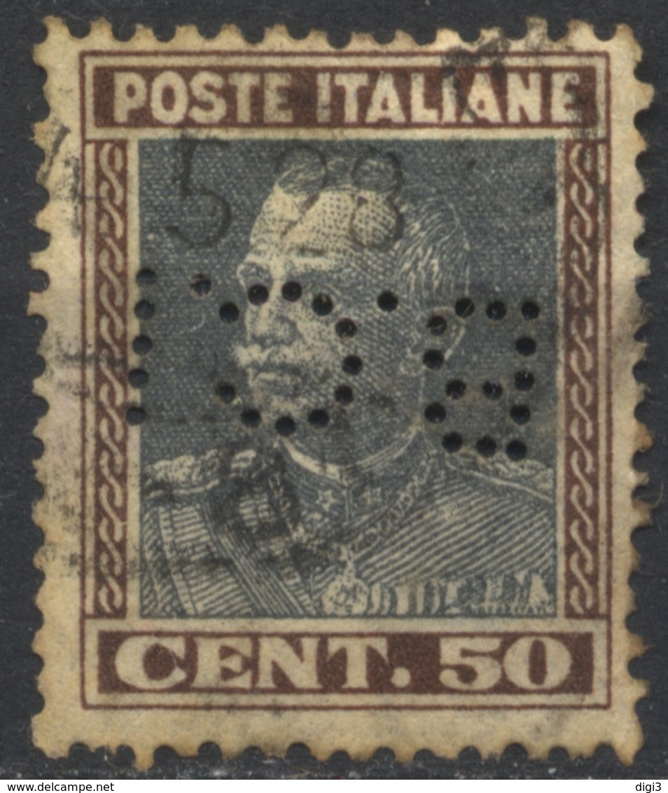 Regno D'Italia, 1927, Perfin, B.C.I, Su Vittorio Emanuele III, Parmeggiani 50c., Usato - Gebraucht