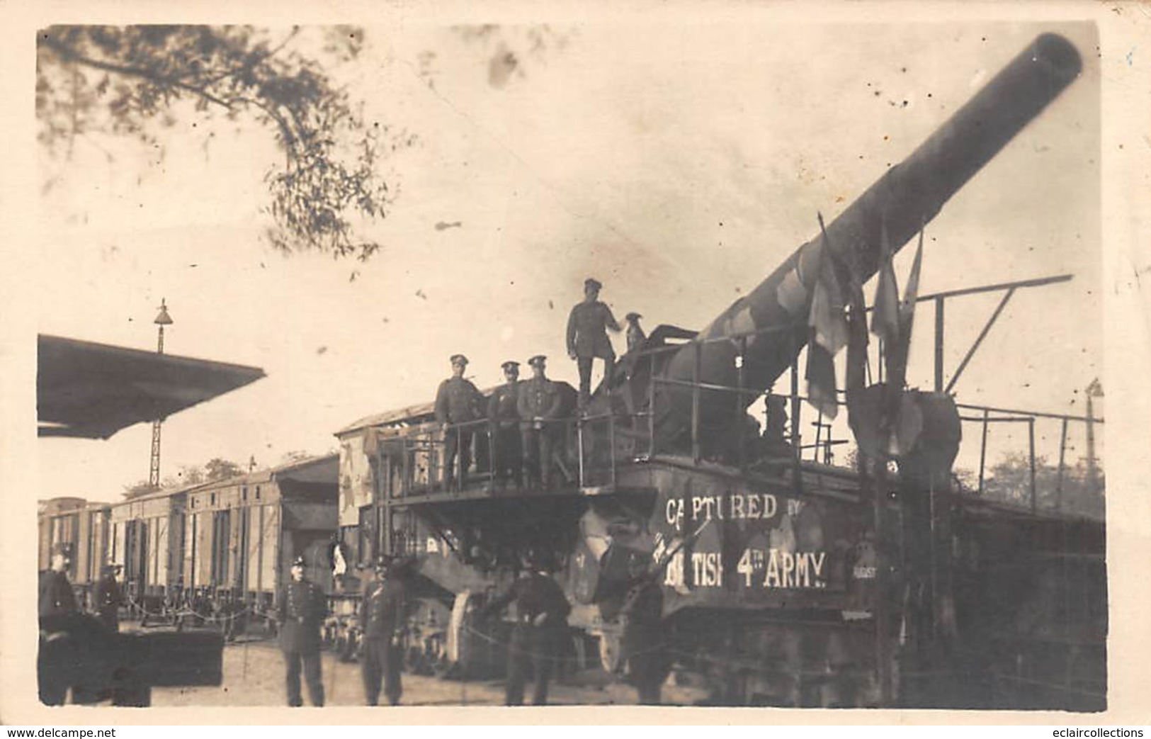 Thème.  Militaria. Matériel.     Carte Photo Transport D'un Canon Sur Voie Ferrée  4 Eme Army   (Voir Scan) - Matériel