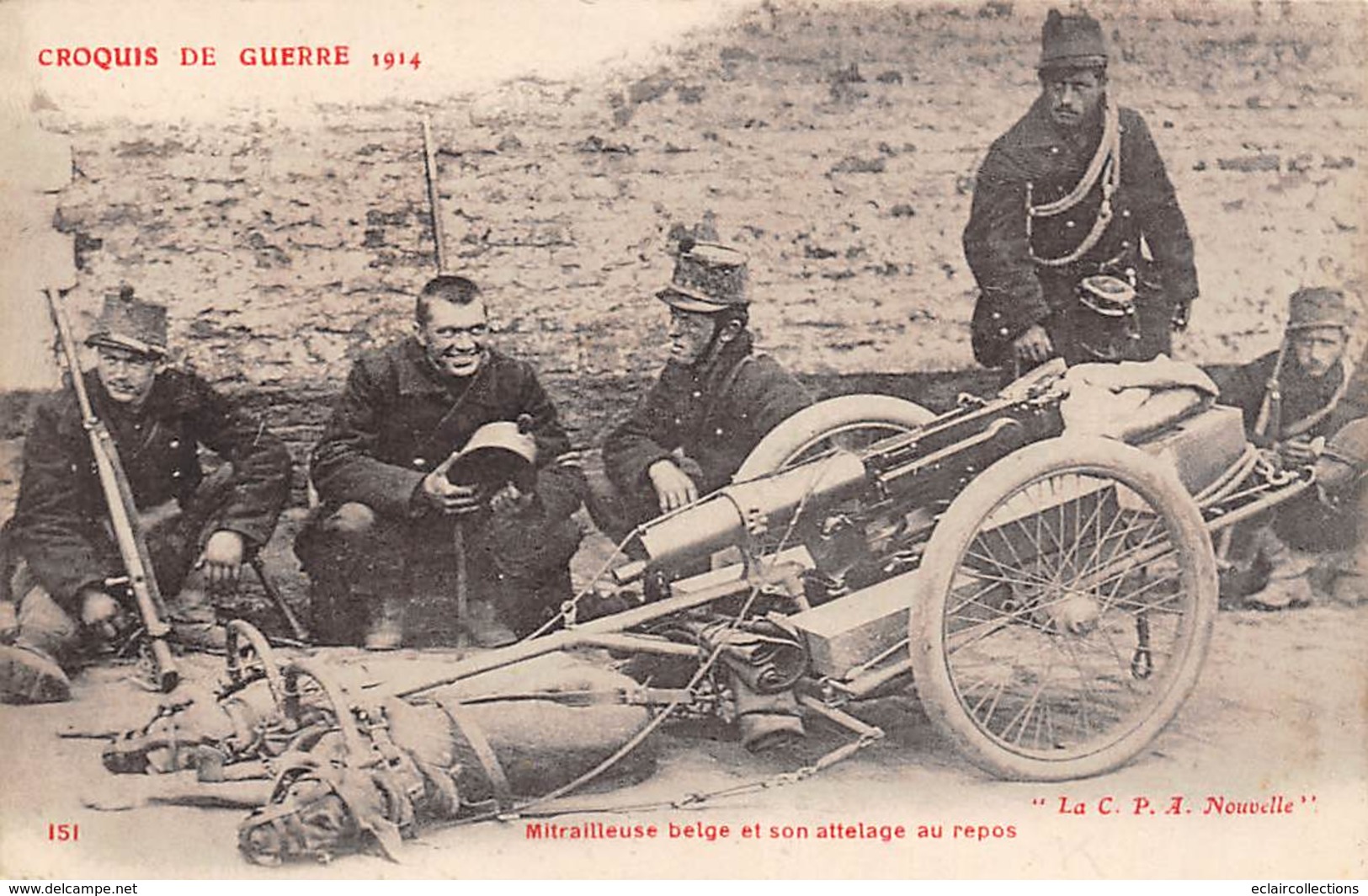 Thème.  Militaria. Matériel.      Mitrailleuse Belge Et Son Attelage De Chiens   (Voir Scan) - Equipment