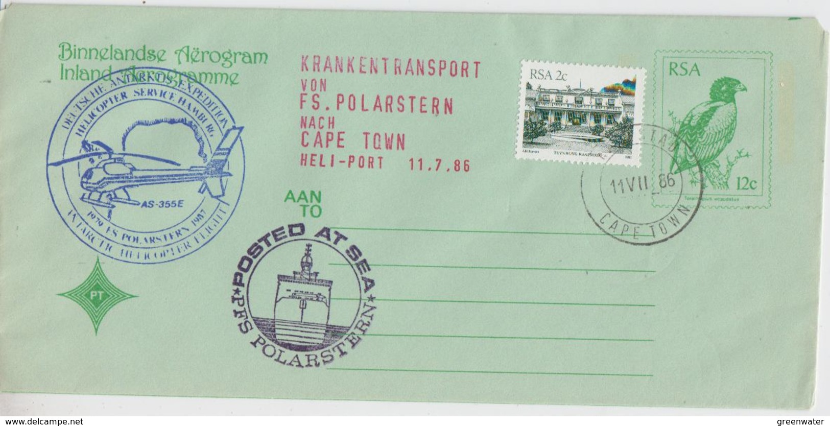 South Africa 1986 Polarstern Krankentransport By Heli / Aerogramme (47355) - Vols Polaires