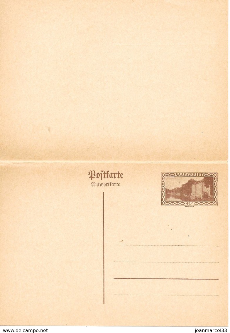 Entier, Carte Postale Avec Réponse 40c Brun  Sarre (1927), Neuve - Entiers Postaux