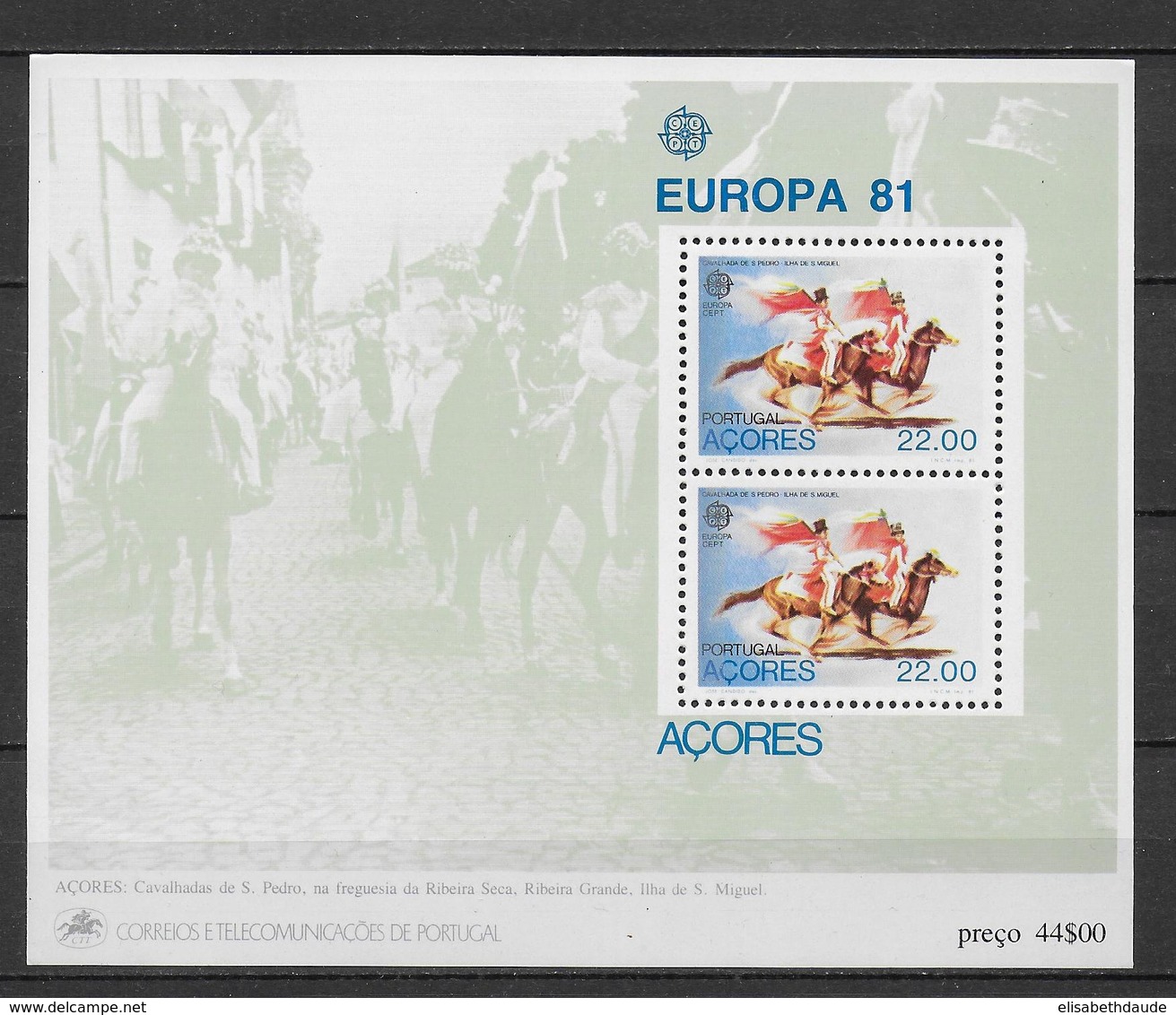 PORTUGAL / ACORES - EUROPA  1981 - BLOC N° 2 ** MNH - FOLKLORE / CHEVAUX - Azores