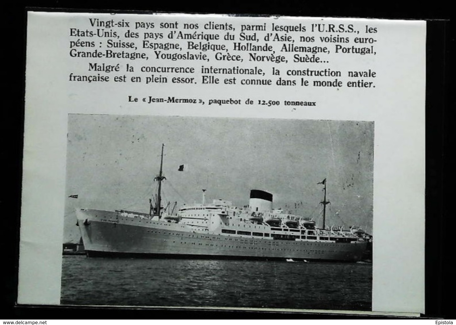 Paquebot Mixte Le "JEAN MERMOZ "  à Saint Nazaire - Coupure De Presse (encadré Photo) 1959 - Autres & Non Classés