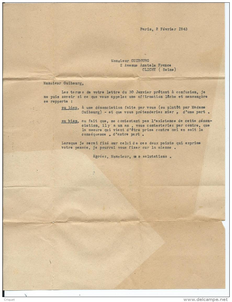 Lettre Recommandée De Janvier 1943, Voir Courrier De Dénonciation à La Kommandantur - 1921-1960: Période Moderne