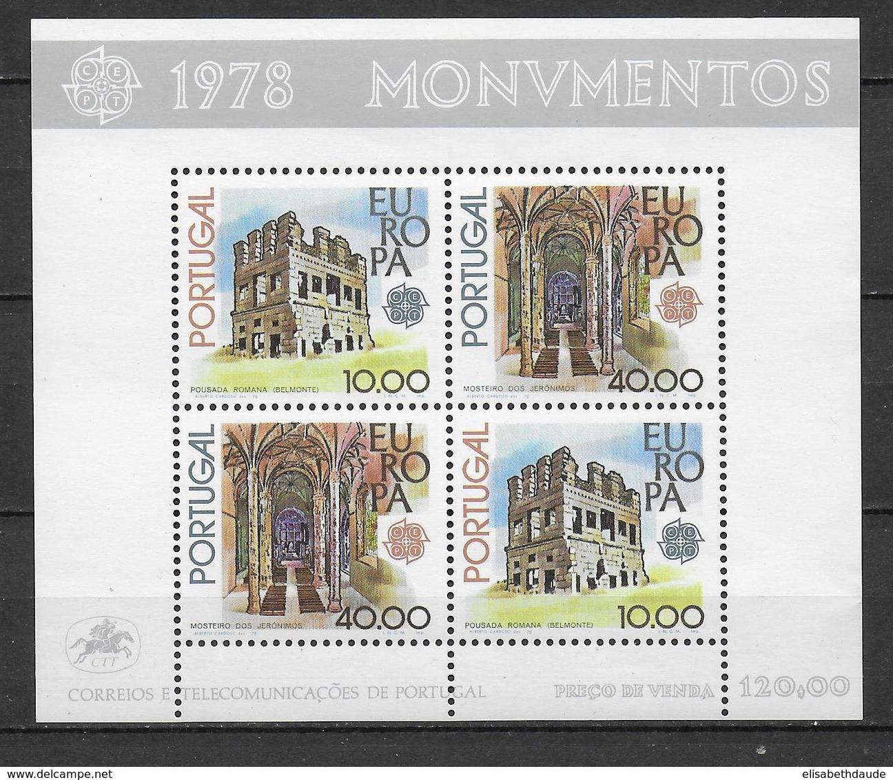 PORTUGAL  - EUROPA  1978 - BLOC N° 23 ** MNH - MONUMENTS - Blocks & Sheetlets