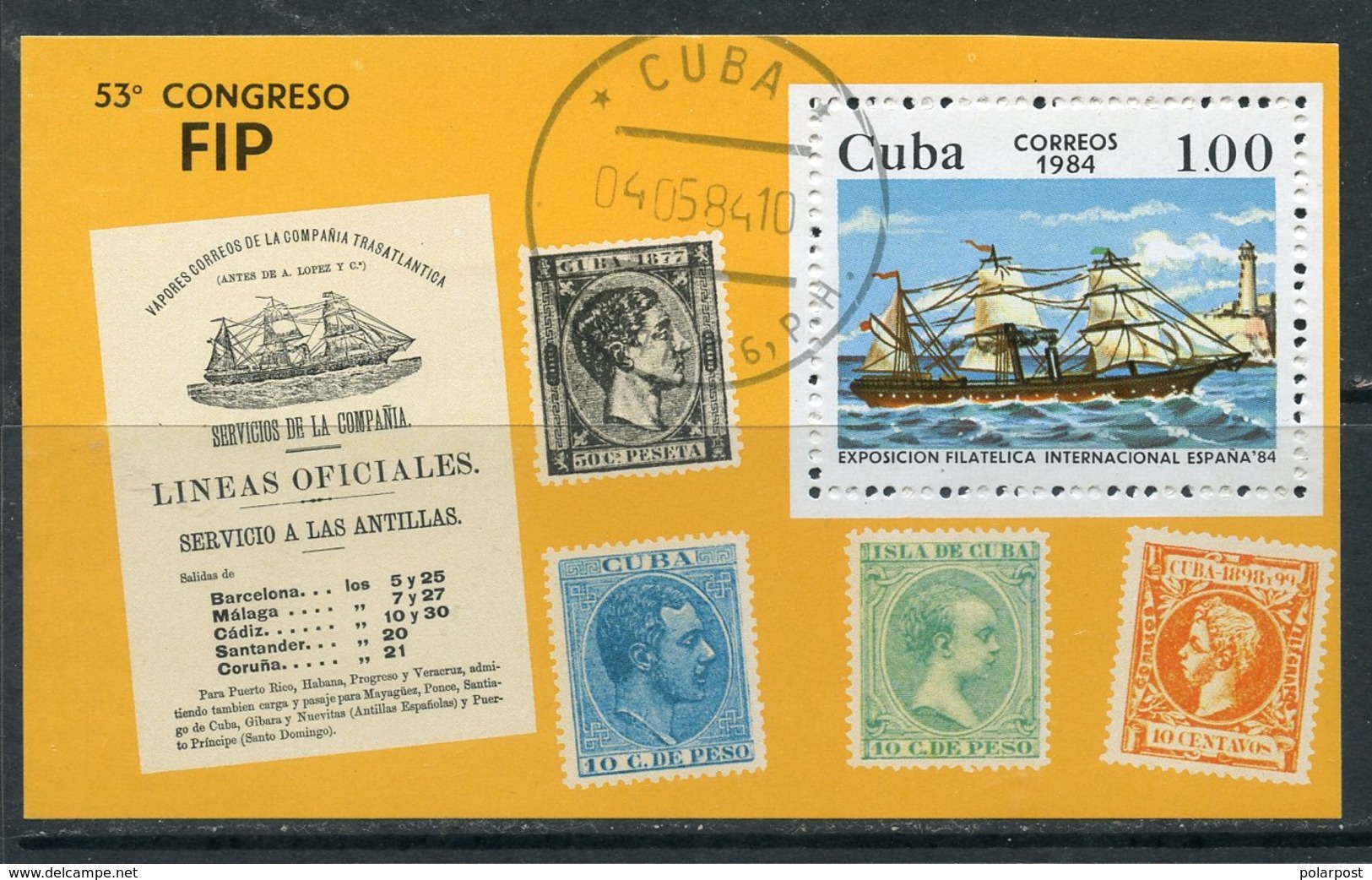 Y85 CUBA 1984 2755 (BL.82) Sailboats. Ships International Trademark Exhibition ESPANA'84. Madrid, Spain - Usados
