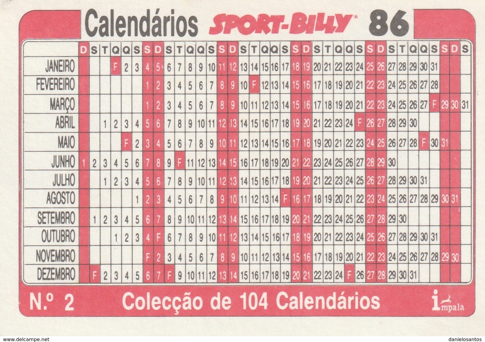 1986 Pocket Calendar Calandrier Calendario Portugal Futebol Soccer Mexico 86 - Grand Format : 1981-90