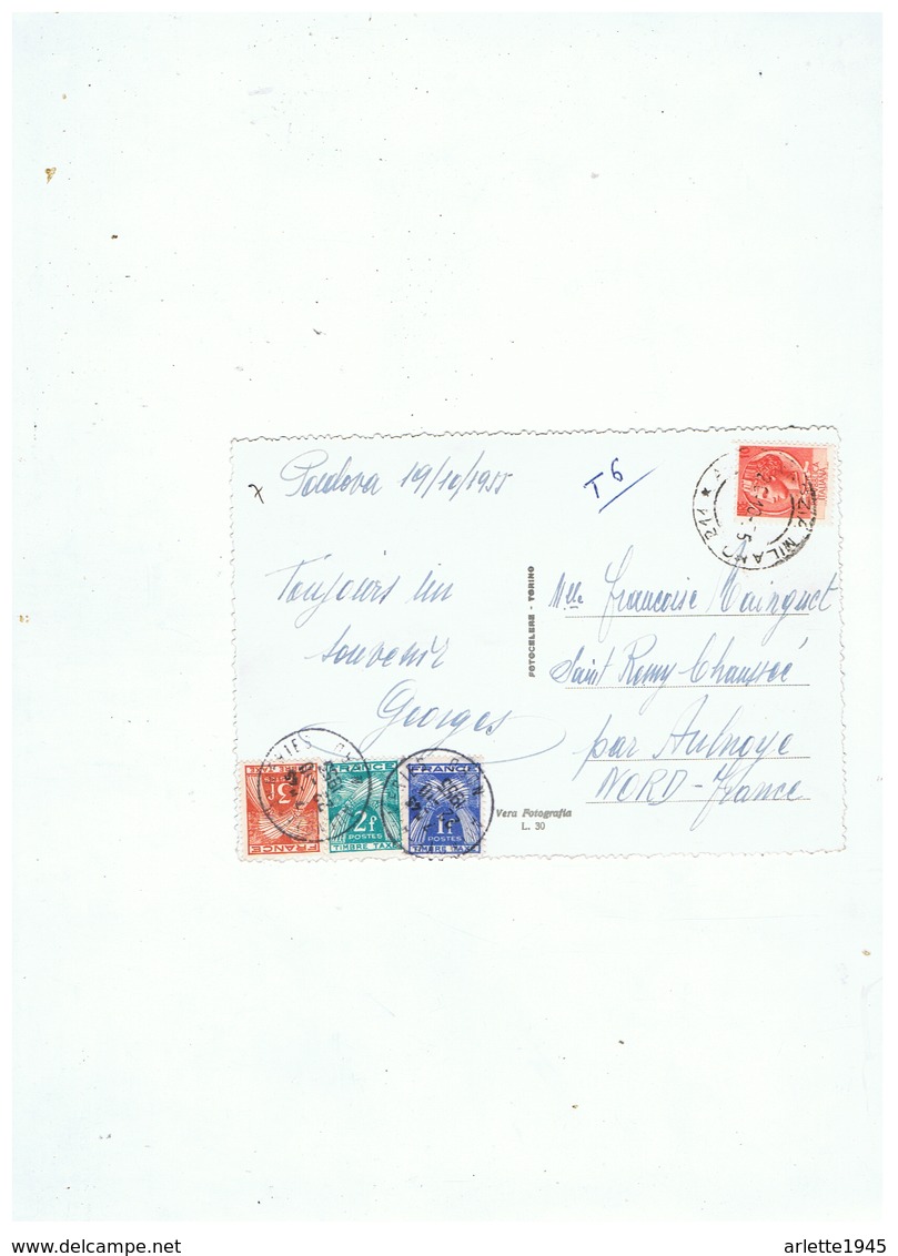 CARTE TAXEE DEPART PADOUA    ITALIE Pour  SAINT REMY CHAUSSEE(NORD) 1955 - 1859-1959 Lettres & Documents