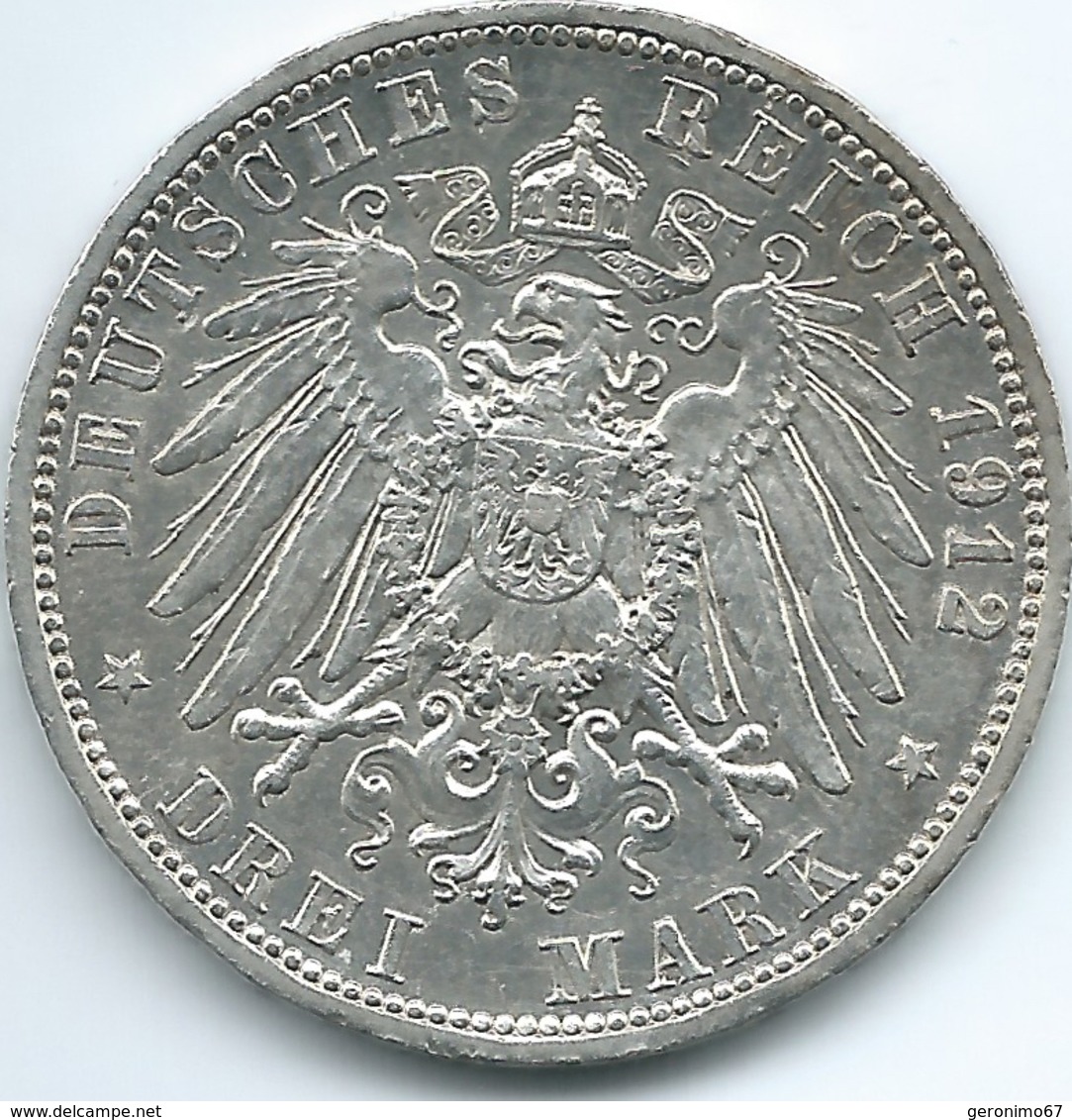 Prussia - Wilhelm II - 1912 A - 3 Mark - KM527 - 2, 3 & 5 Mark Silber