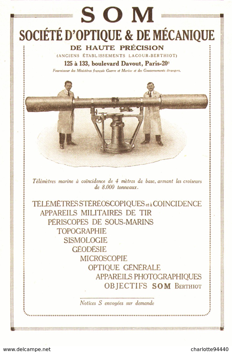 PUB  APPAREILS MECANIQUES Et OPTIQUES  " SOM "  1927 ( 1 ) - Otros & Sin Clasificación