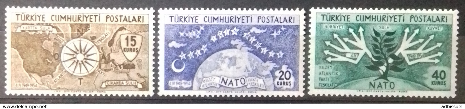 TURQUIE TURKEY N° 1212 à 1214 COTE 30 € 1954 NEUFS ** MNH 5ème ANNIVERSAIRE DU TRAITE DE L'ATLANTIQUE - Nuovi