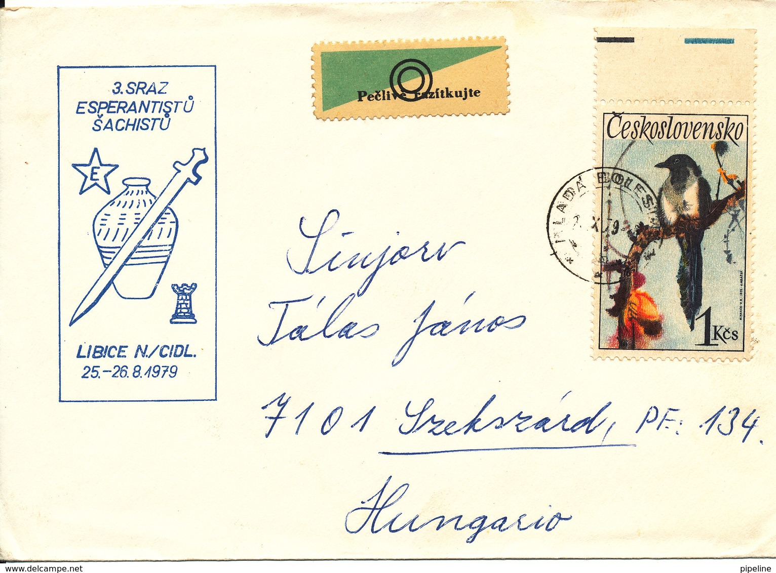 Czechoslovakia Cover Sent To Hungary 1979 Single Franked BIRD And With Esperanto Cachet - Covers & Documents