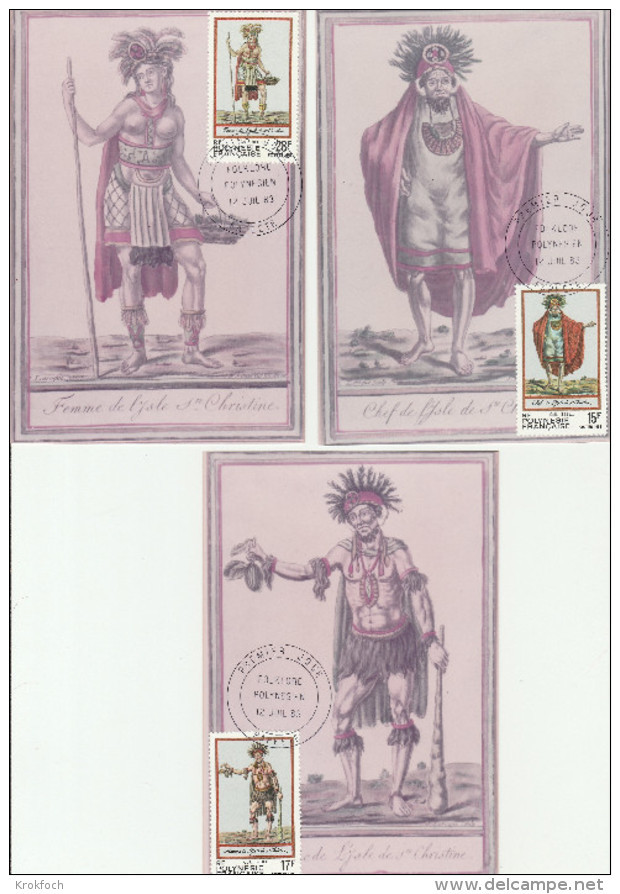 Folklore Polynésien - 3 Cartes Maximum Papeete 1983 - Costumes - Maximumkaarten