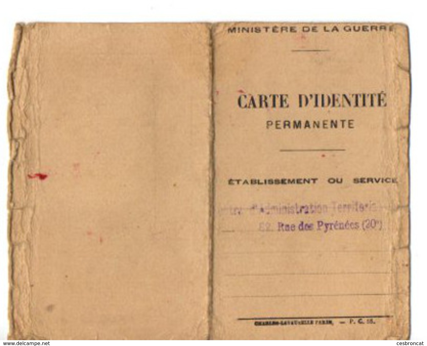 B4  12 05 1944   Carte D'identité Permanente - WW II