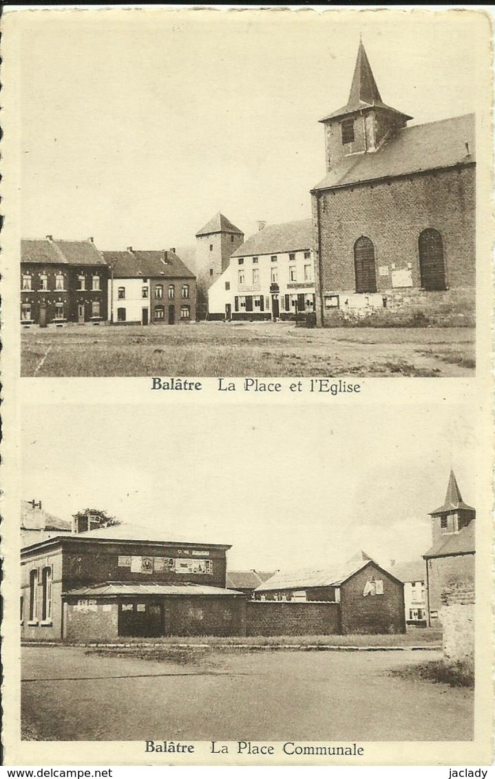 Balâtre -- 1 Carte 2 Vues - La Place De L' Eglise - La Place Communale.   ( 2 Scans ) - Jemeppe-sur-Sambre