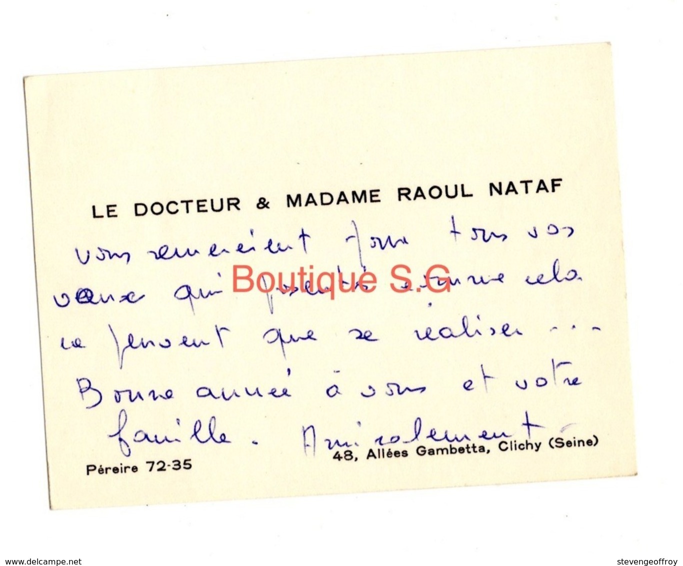 Carte De Visite Bonne Année Docteur Et Madame Raoul Nataf Clichy Seine - Visitenkarten