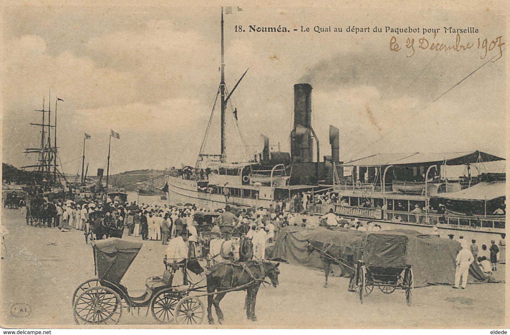 Nouvelle Caledonie New Caledonia Noumea Depart Paquebot Pour Marseille Shipping  1907 - Neukaledonien