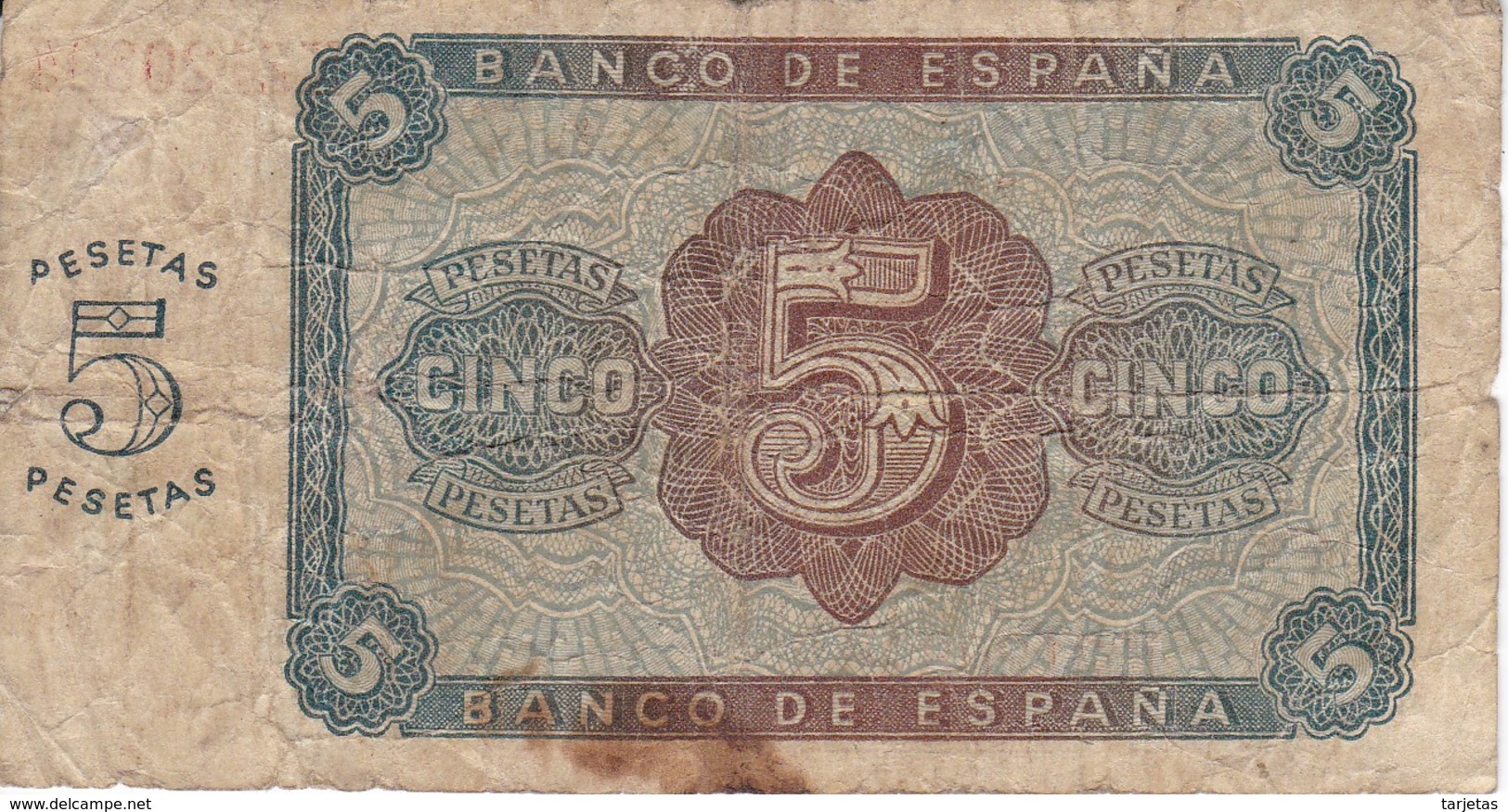 BILLETE DE ESPAÑA DE 5 PTAS DE BURGOS DEL AÑO 1938 SERIE K  (BANKNOTE) - 5 Pesetas