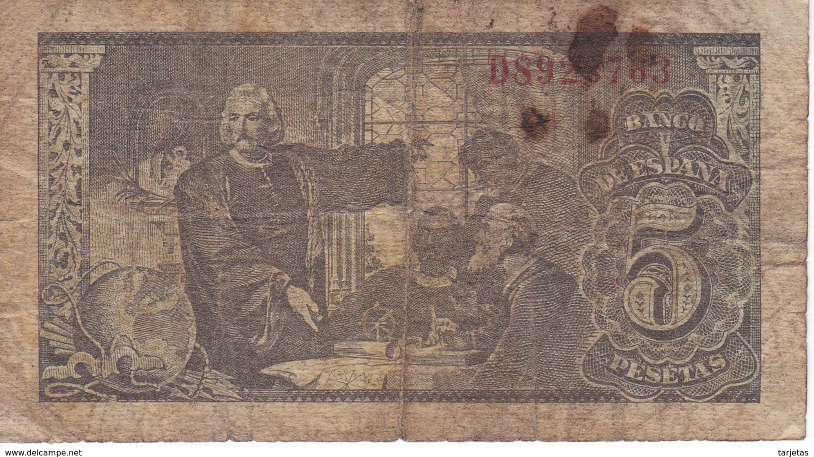 BILLETE DE ESPAÑA DE 5 PTAS DEL 13/02/1943 SERIE D  CALIDAD RC  (BANKNOTE) - 5 Pesetas