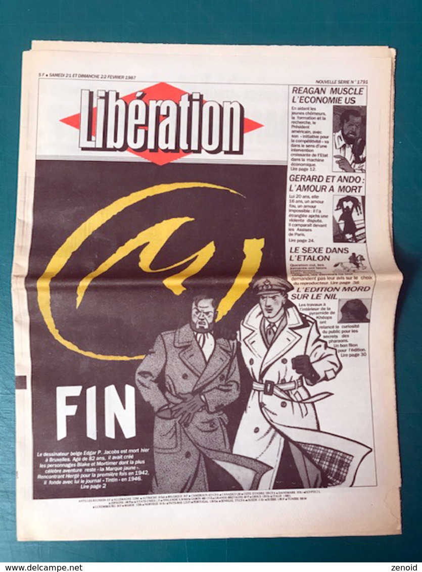 Libération N°1791 - 21 Fevrier 1987 - Mort De Edgar P. Jacobs - Jacobs E.P.