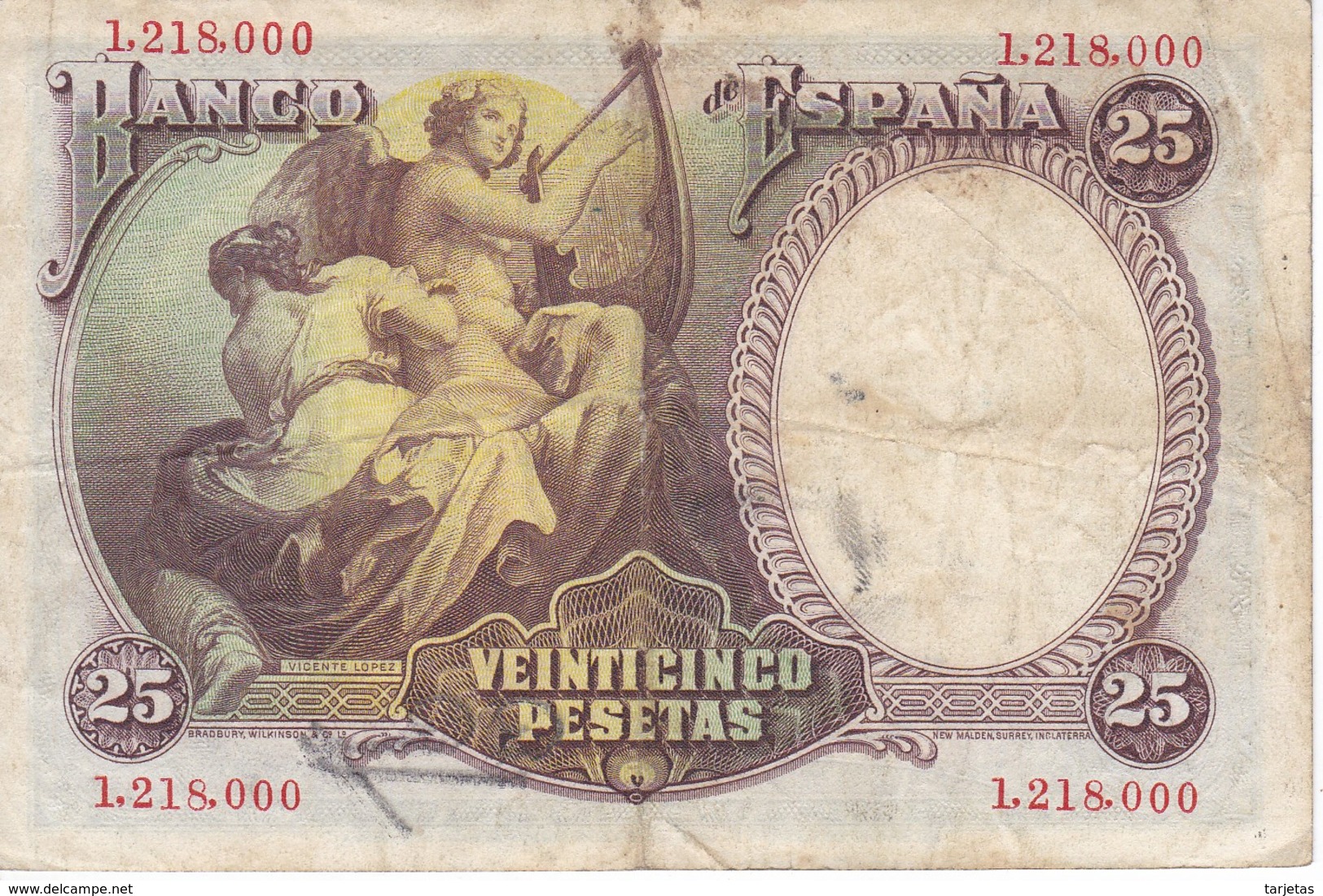 BILLETE DE ESPAÑA DE 25 PTAS DEL AÑO 1931 EN CALIDAD RC+ SIN SERIE - 25 Pesetas