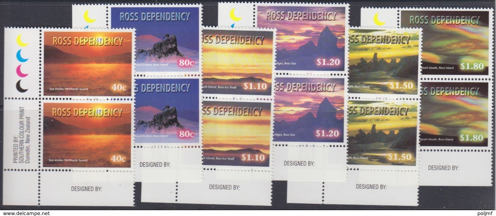 Ross, N° 66 à 71 X 2 Coin De Feuille (couchers De Soleil Sur Mc Murdo, Mont Erebus, Black Island, ...) Neuf ** - Unused Stamps