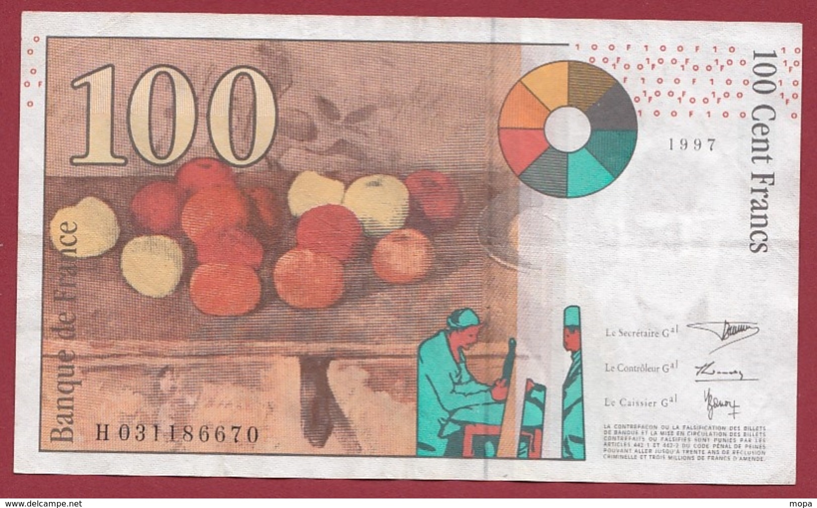 100 Francs "Cézanne" 1997 ----TTB+----ALPH.H. Numéro .031186670 - 100 F 1997-1998 ''Cézanne''