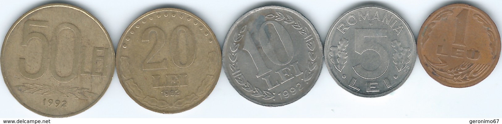 Romania - 1992 - 1, 5, 10 - 2nd Revolution Anniversary, 20 & 50 Lei (KMs 113, 114, 108-110) - Romania