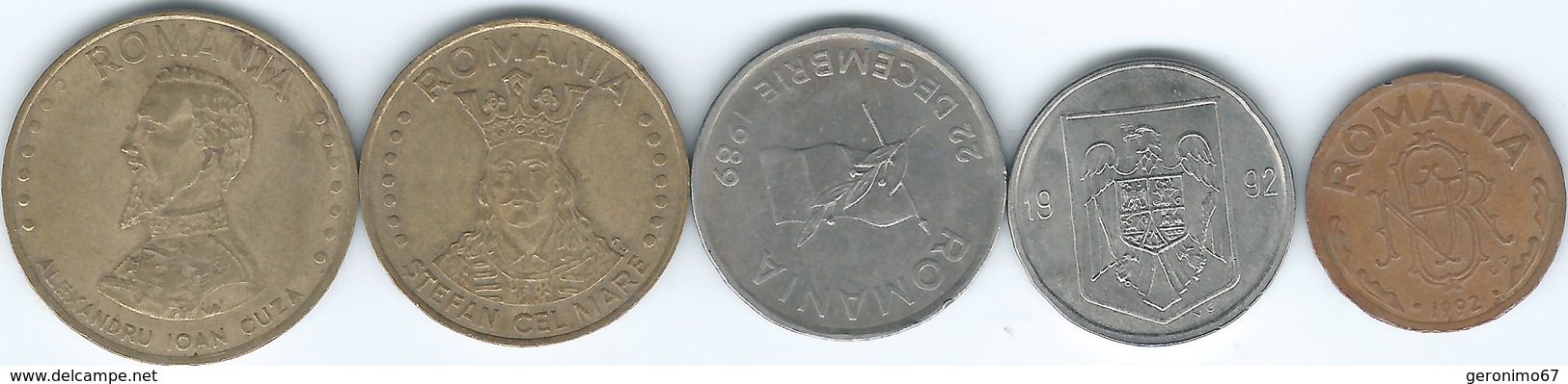 Romania - 1992 - 1, 5, 10 - 2nd Revolution Anniversary, 20 & 50 Lei (KMs 113, 114, 108-110) - Rumania