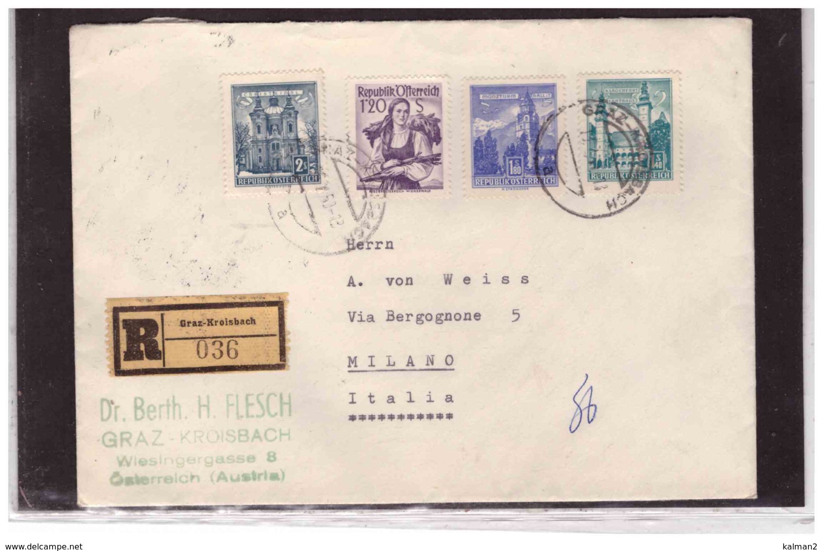 TEM11681  -  GRAZ-KROISBACH 13.2.1950  /   REGISTERED  COVER  WITH INTERESTING POSTAGE - Lettres & Documents