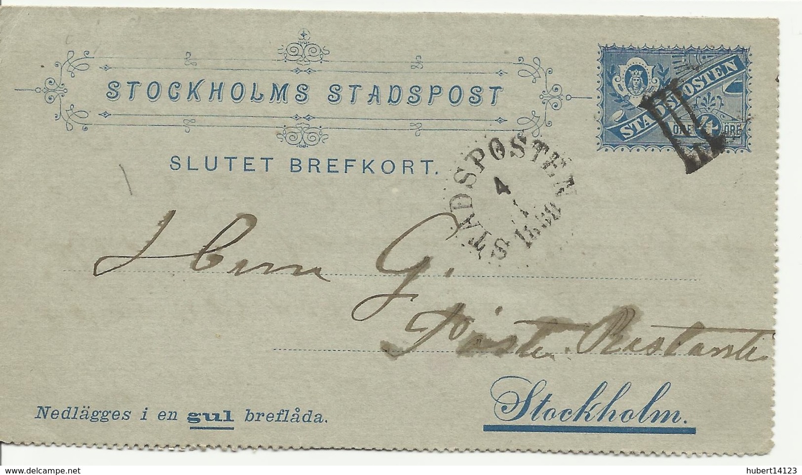 SUEDE SWENDEN Entier Postal STOCKHOLM  STOCKHOLMS STADSPOST BREFKORT - Local Post Stamps