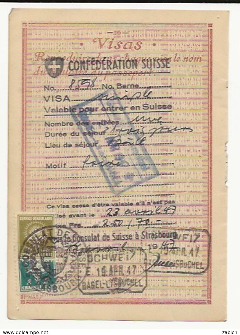 FISCAUX SUISSE SERVICES CONSULAIRES 2FR Vert, 5F VERT JAUNE ET 10F ORANGE1947 - Revenue Stamps
