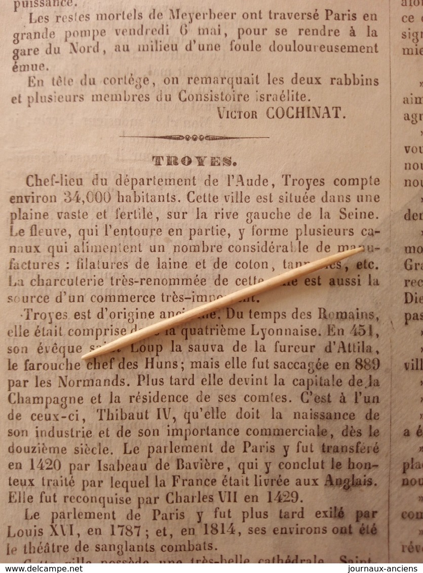 1864 VILLE DE TROYES - MORT DE GUIACOMO MEYERBEER - LES OULED SIDI CHEIKH - 1850 - 1899