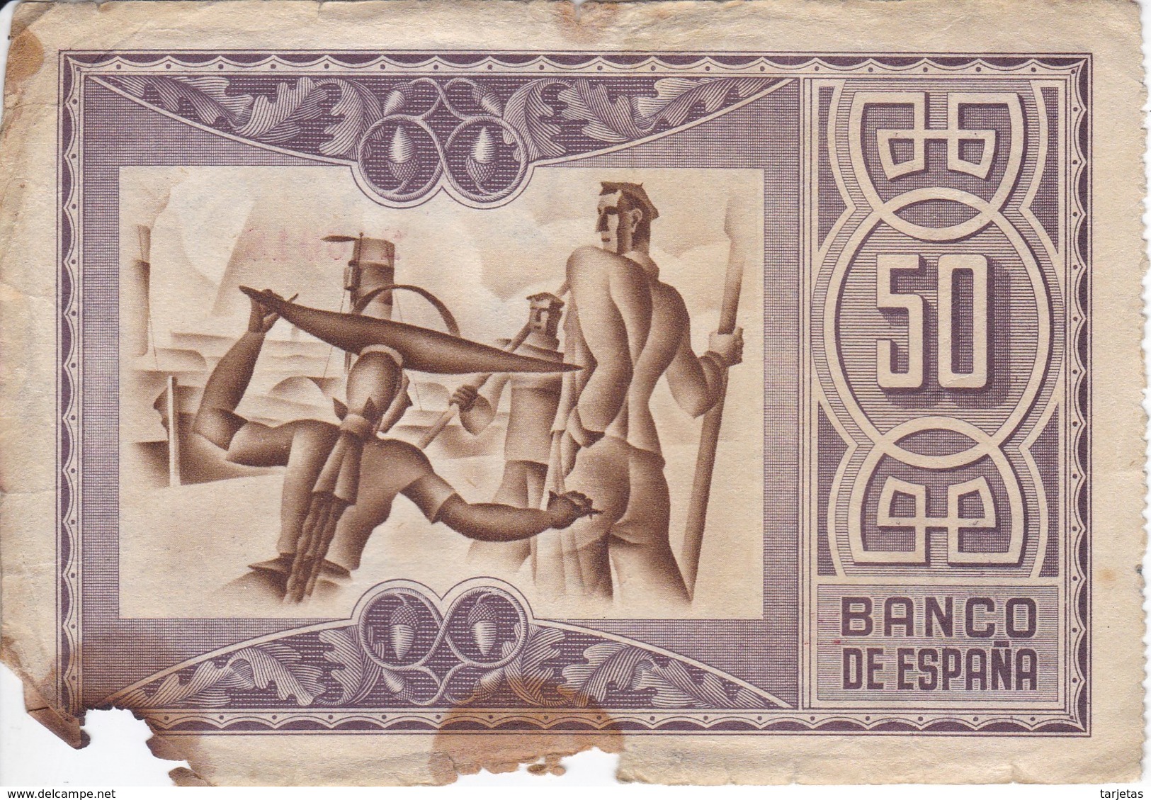 BILLETE DE ESPAÑA DE 50 PTAS DEL BANCO DE ESPAÑA-BILBAO DEL AÑO 1937 (BANCO DE VIZCAYA) - 25 Pesetas