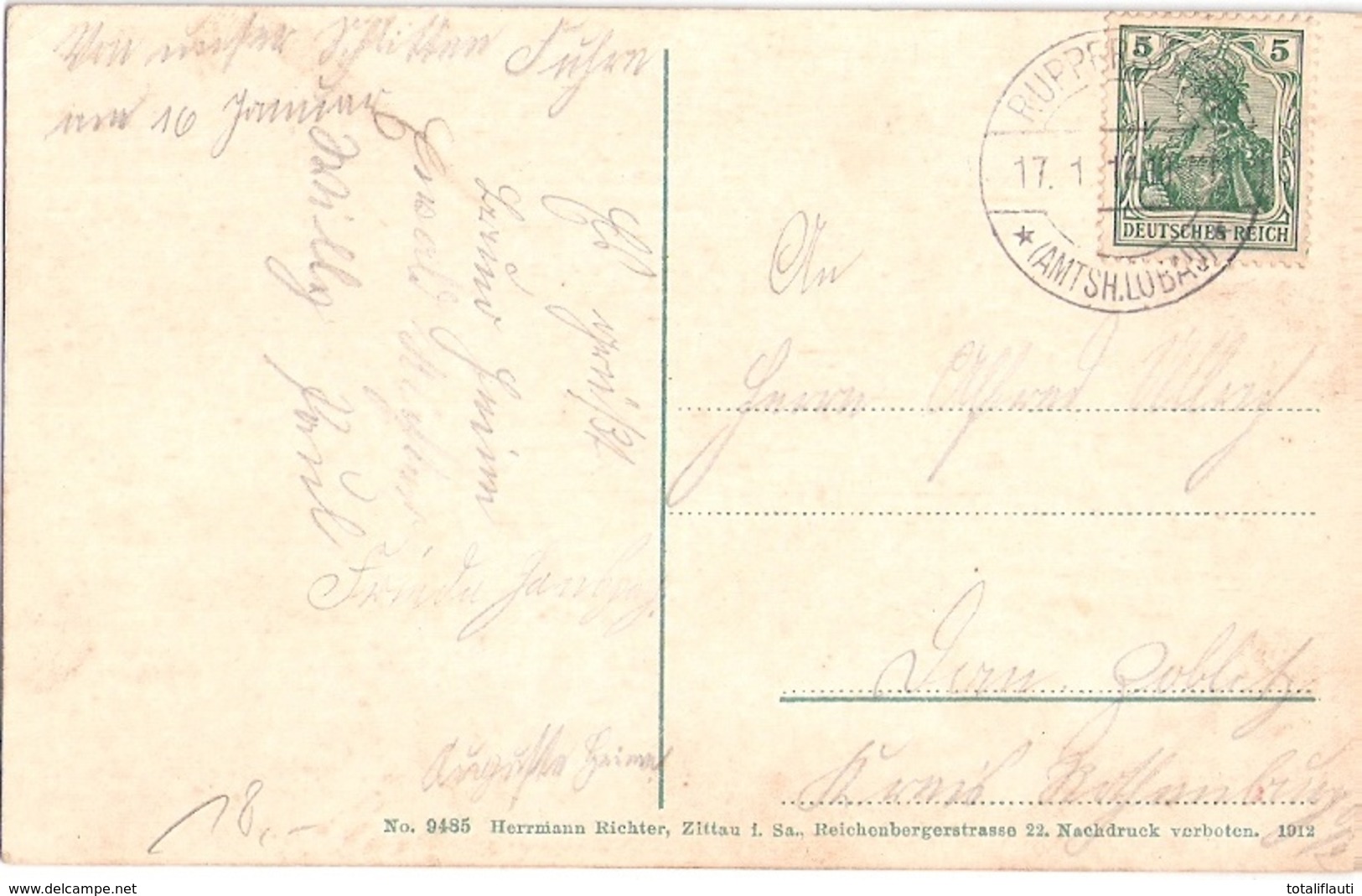RUPPERSDORF Herrnhut Lausitz Gasthof NINIVE Eisenbahn Dampflok 17.1.1914 Gelaufen - Herrnhut