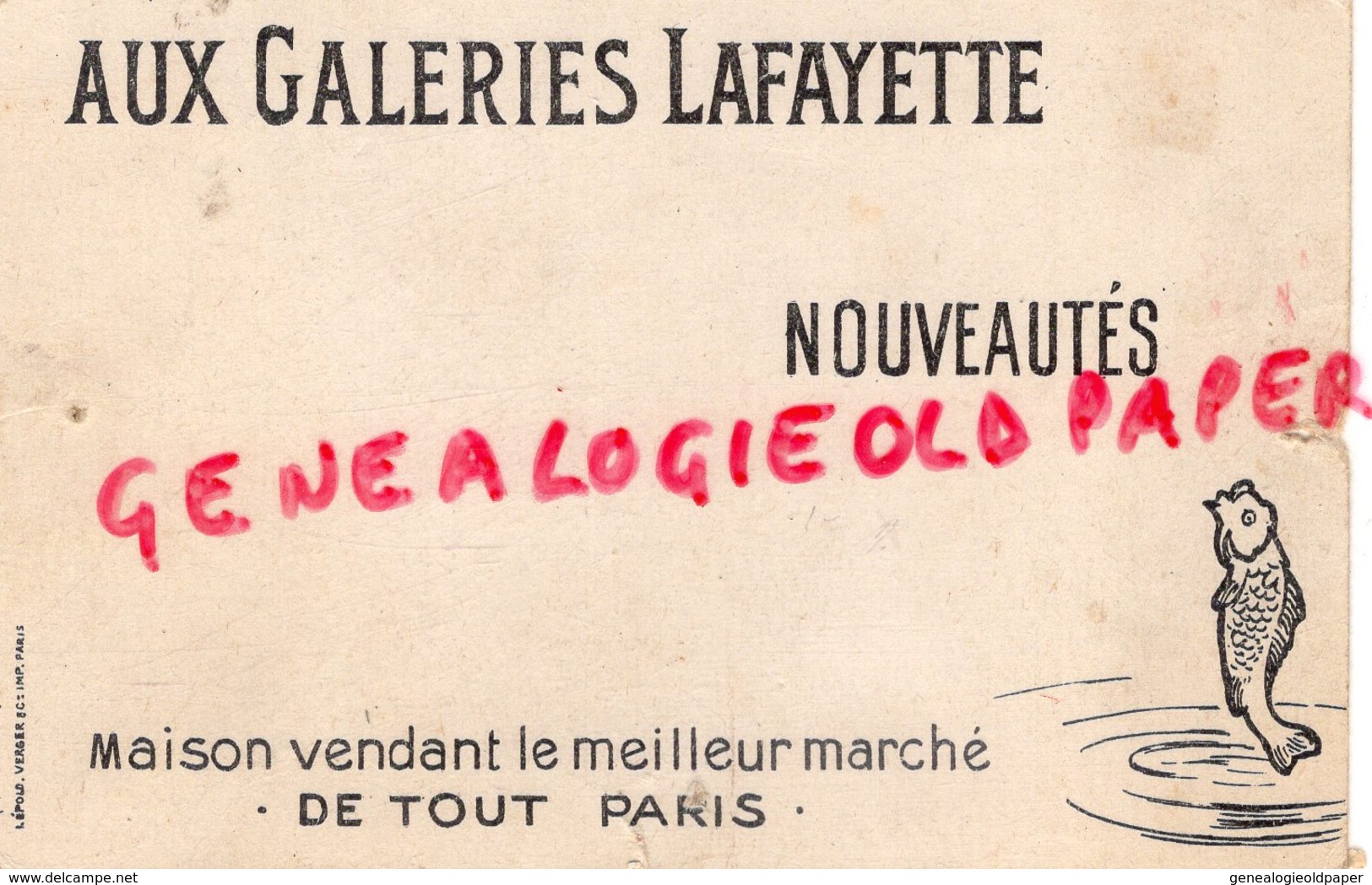 CHROMO AUX GALERIES LAFAYETTE NOUVEAUTES- DE TOUT PARIS PECHE PECHEUR A LA LIGNE - Other & Unclassified