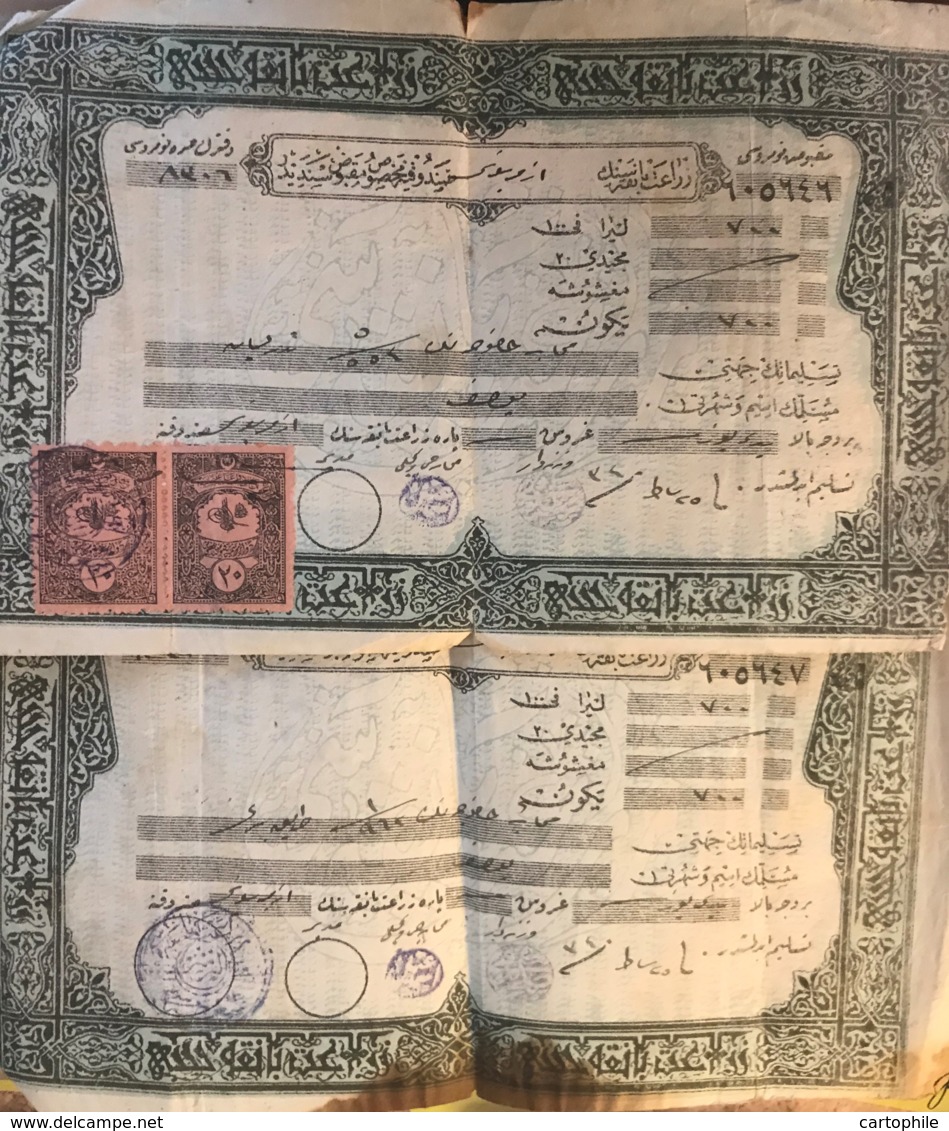 TURQUIE - Timbres Fiscaux Sur 2 Documents à Déterminer (lettre De Change ?) Vers 1920 - Dienstzegels