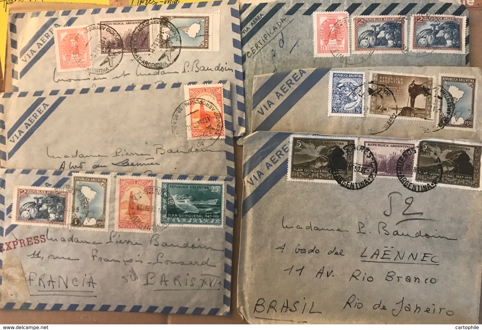ARGENTINA - Lot De 6 Lettres Avec Correspondance De 1952 Pour Pierre Baudoin Médecin à Paris + Sa Femme Sur Le Laennec - Storia Postale
