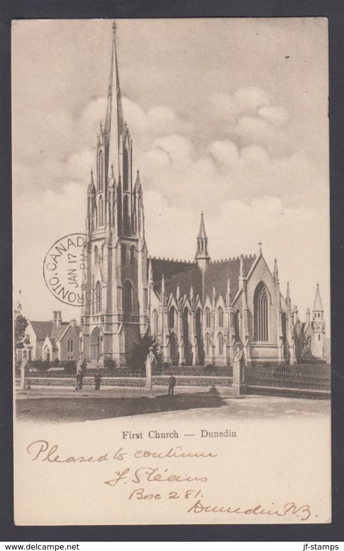 1905. New Zealand.  POST CARD. First Church - Dunedin. DUNEDIN N.Z. 21 DE 03. To Toro... (MICHEL 100) - JF323563 - Lettres & Documents