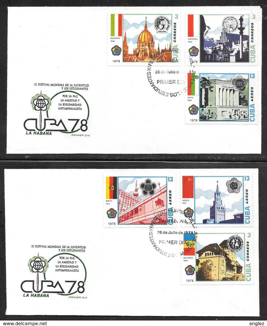 Cuba - 1978 11th Youth And Student Festival Stamps On 2 Illustrated FDC - Lettres & Documents