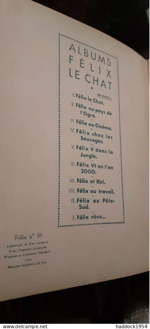 Félix Rêve PAT SULLIVAN Hachette 1935 - Félix De Kat