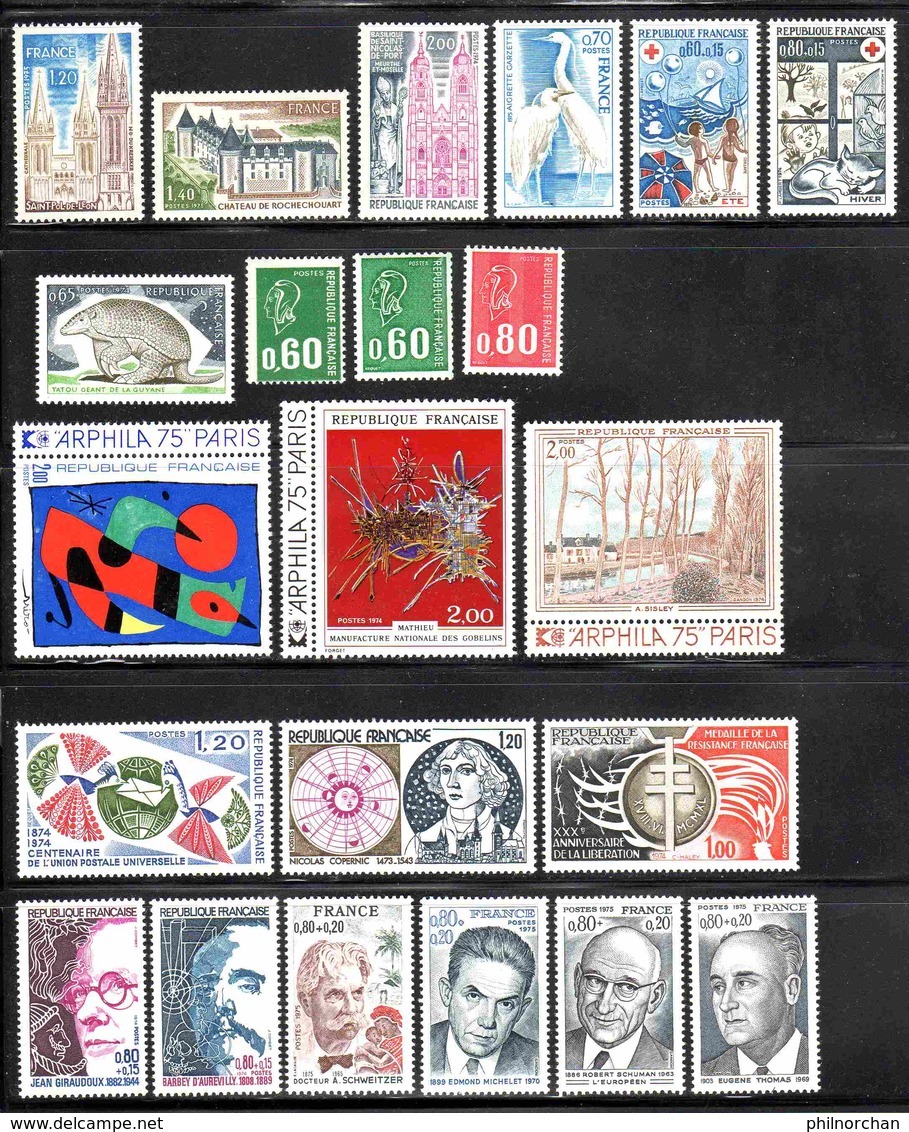 France 1974 Année Complète Neuve**   TB  Ex. N°3        7,50 €  (cote 40 €   47 Valeurs) - 1970-1979