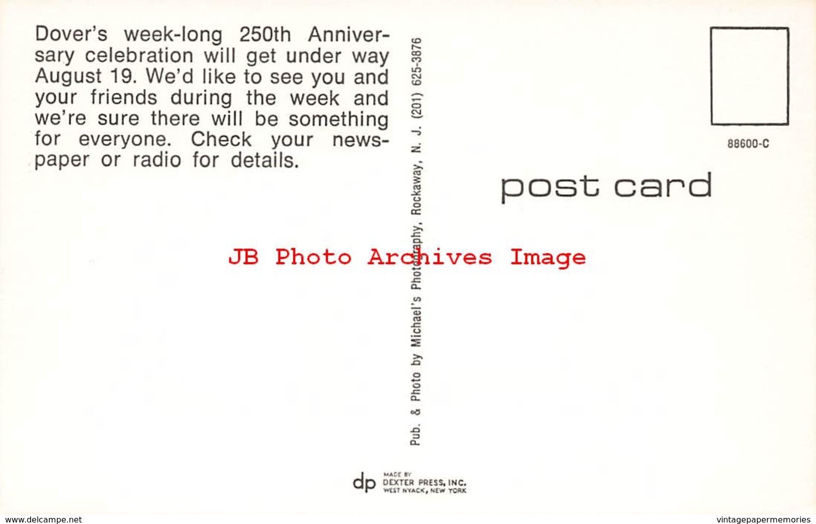 325451-Delaware, Dover, 250th Annivesary Celebration, Early Auto, Dexter Press No 88600-C - Dover