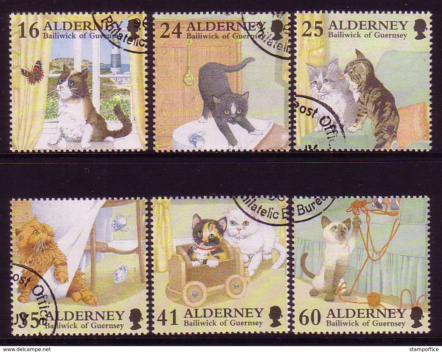 ALDERNEY MI.NR. 94-99 GESTEMPELT(USED) SPIELENDE KATZEN 1996 - Alderney