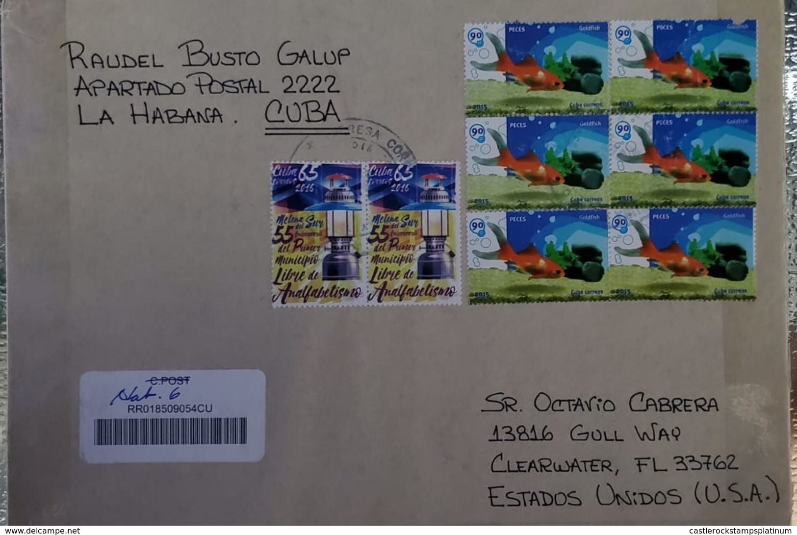 O) 2016 CUBA, CARIBBEAN, MELENA DEL SUR -MUNICIPALITY WITHOUT ANALFABEISM,LIGHTING DEVICE - LAMP - LIGHT - ENERGY, FISH - Storia Postale