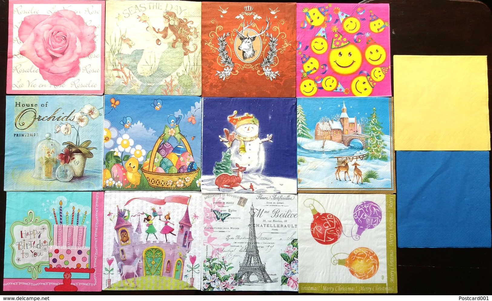 14  Pcs  NAPKINS - NEW YEAR, EASTER, PARTY, FLOWERS OTHER - 2-3 Layers - Paper Napkins (decorated)