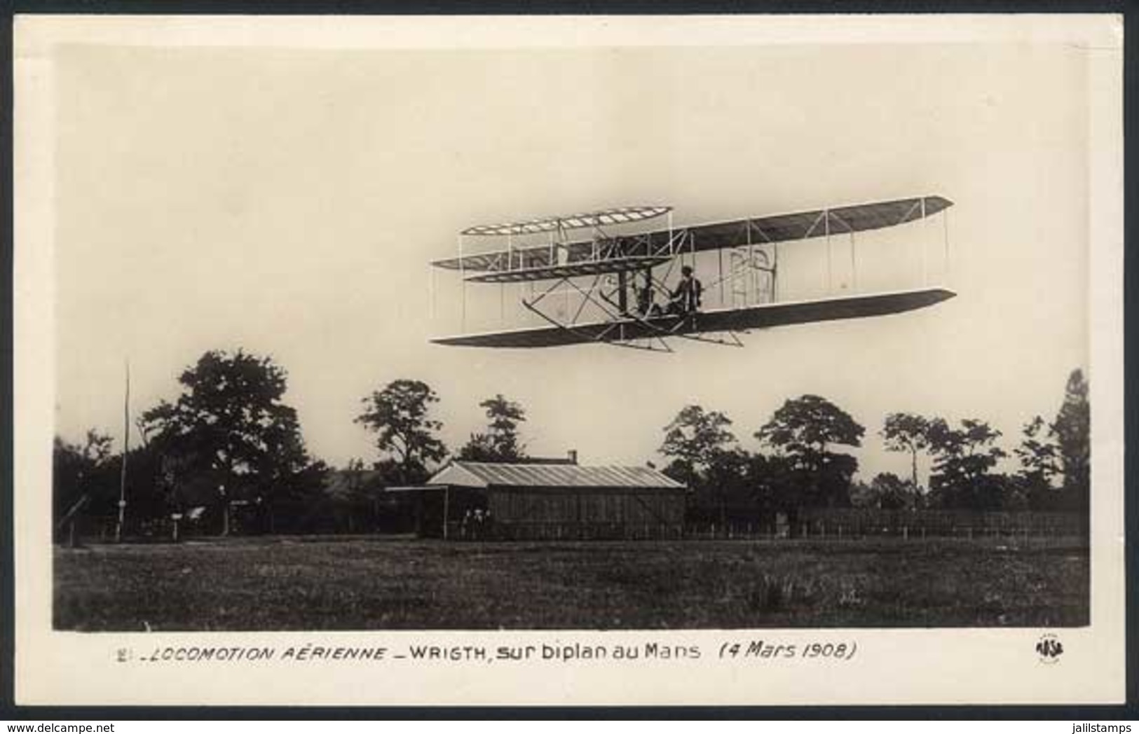 FRANCE: AVIATION: Pilot Wright On A Biplane, Flying Over Mans On 4 March 1908, Unused, Excellent. With Advertisement Pri - Altri & Non Classificati
