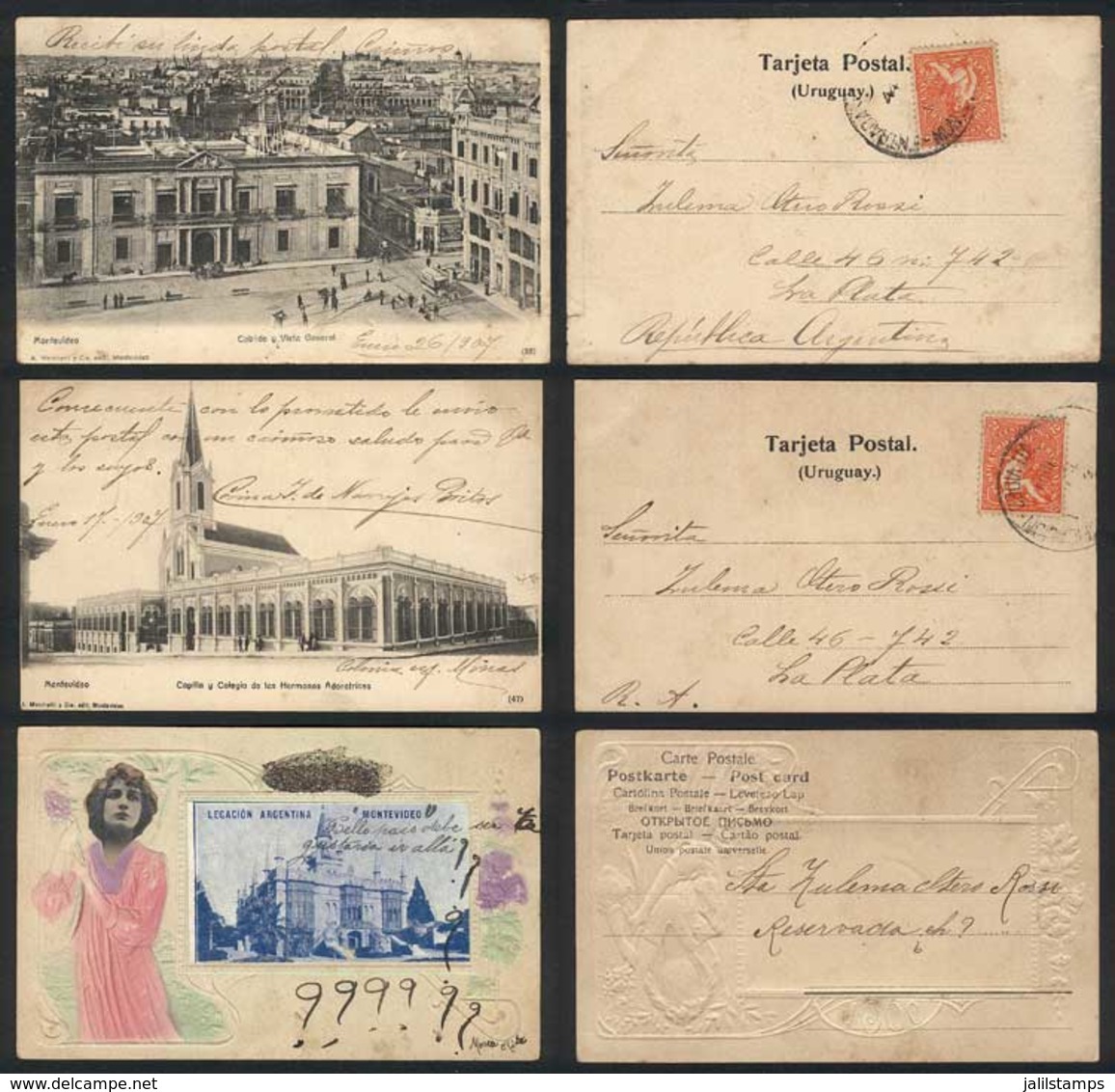 URUGUAY: MONTEVIDEO: 3 Old Postcards With Good Views, Excellent Quality! - Uruguay